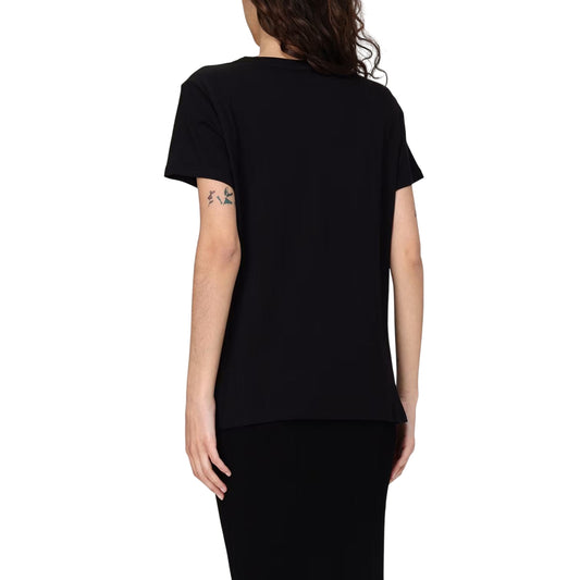 T-shirt Donna nera in cotone con fondo con orlo dritto