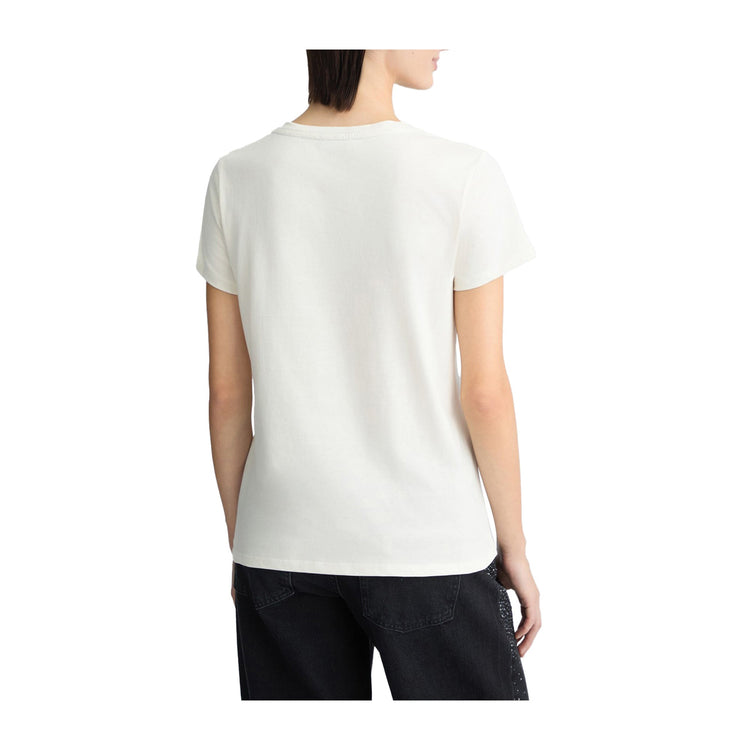 T-shirt Donna bianca, in cotone elasticizzato, con maniche corte