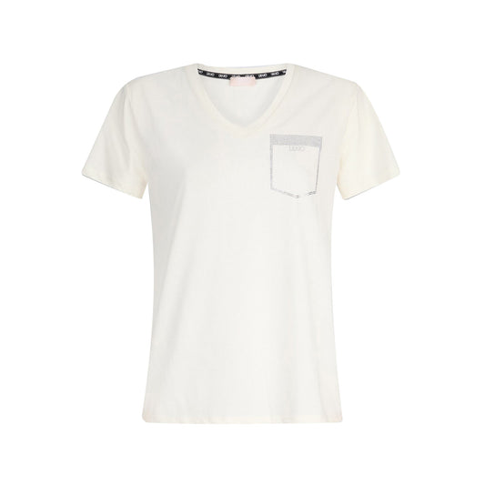 T-shirt Donna bianca con finto taschino sul petto e scollatura girocollo