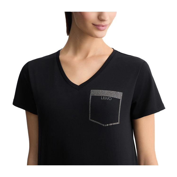 T-shirt Donna con finto taschino sul petto e maniche corte