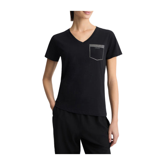 T-shirt Donna con finto taschino sul petto e maniche corte