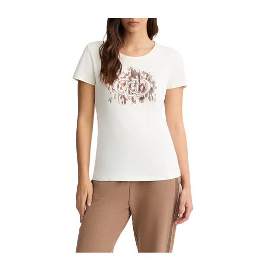 T-shirt Donna logo animalier con strass modella frontale