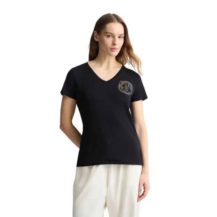T-shirt Donna con logo con strass sul petto