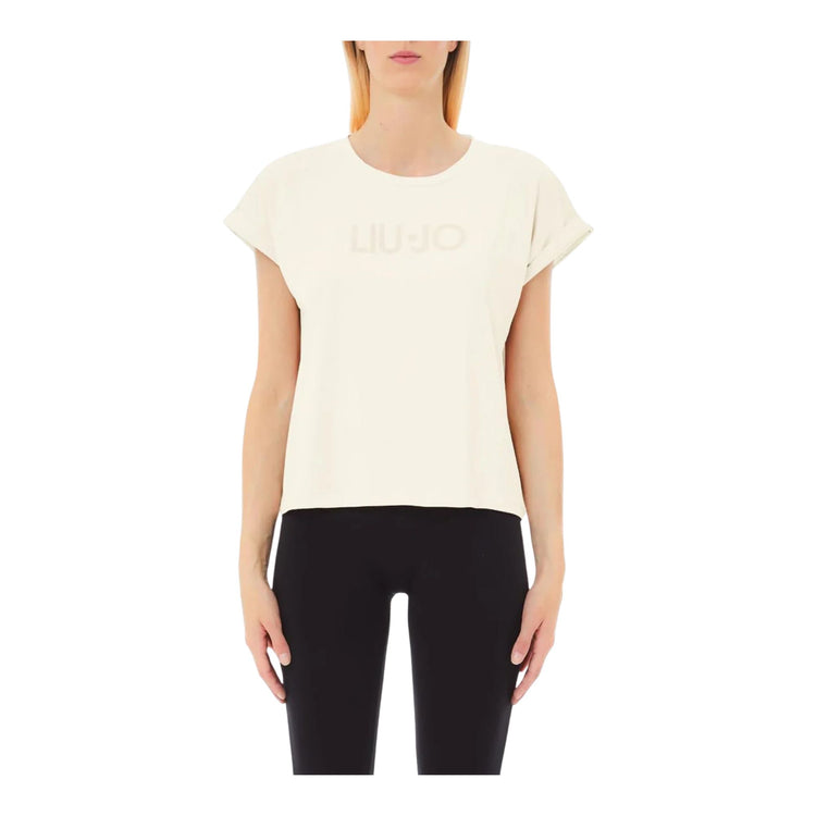 T-shirt Donna in cotone con logo Bianco modella frontale
