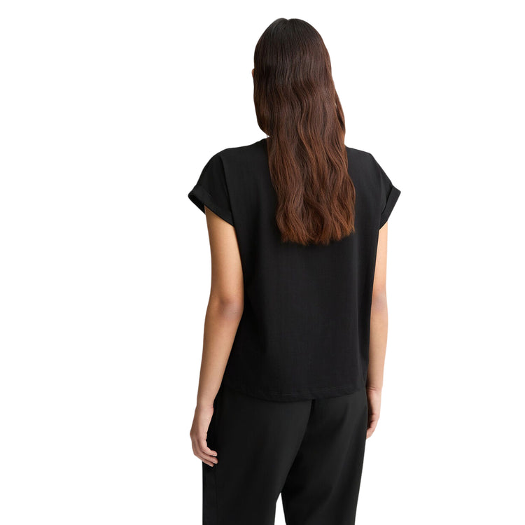 T-shirt Donna in cotone con logo Nero modella retro