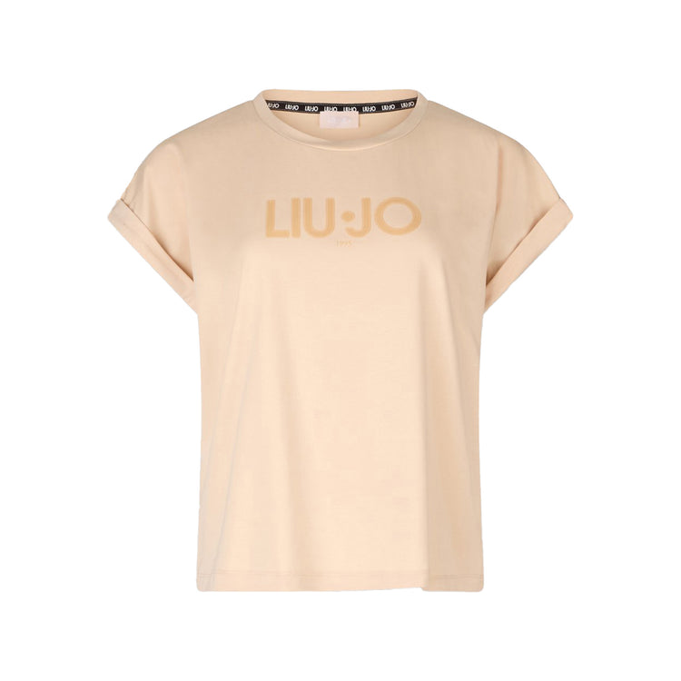 T-shirt Donna in cotone con logo Beige