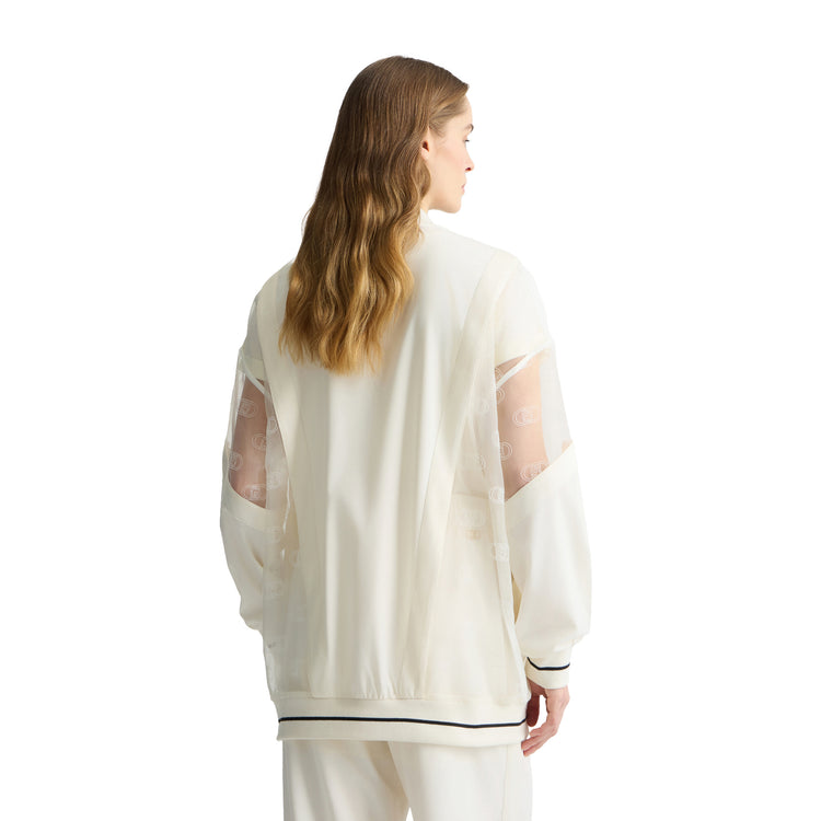 Giacca Donna con zip e dettagli tulle Bianco modella retro