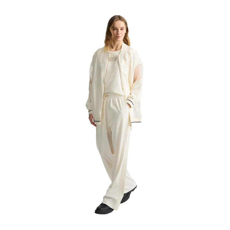 Giacca Donna con zip e dettagli tulle Bianco modella intera frontale