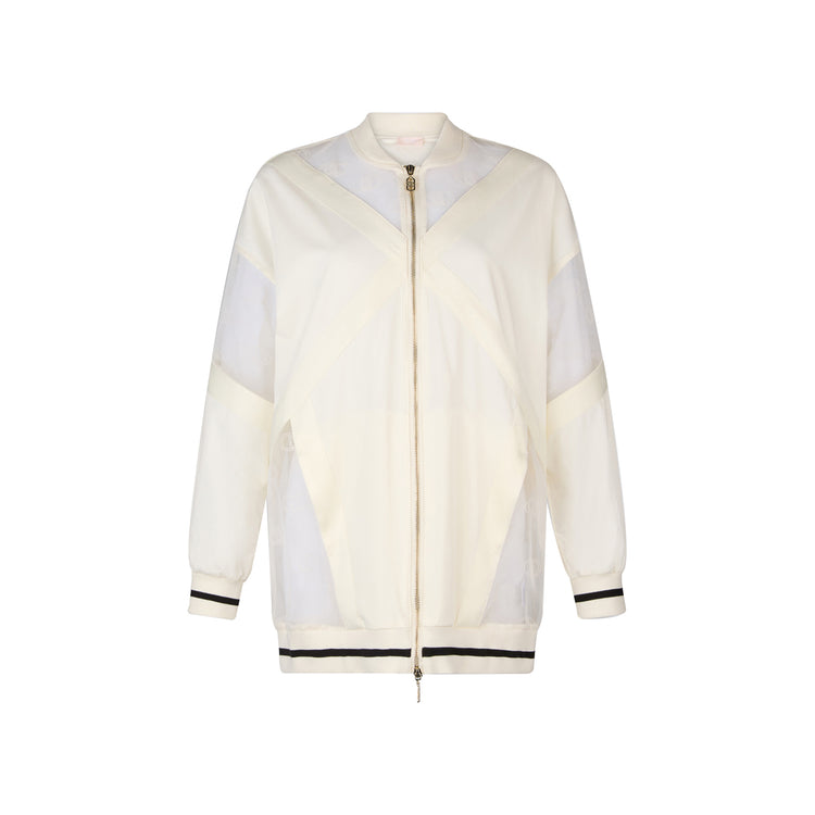 Giacca Donna con zip e dettagli tulle Bianco