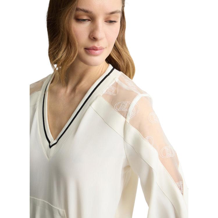 Felpa Donna con scollo a V Bianco dettaglio