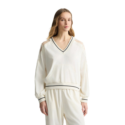 Felpa Donna con scollo a V Bianco modella frontale