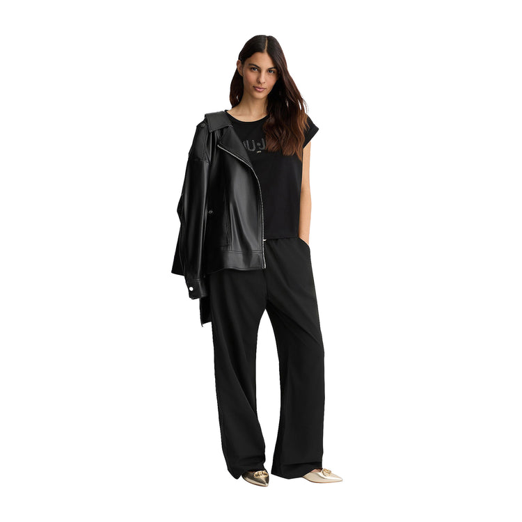 Pantaloni donna in misto bambù stretch Nero modella frontale intera