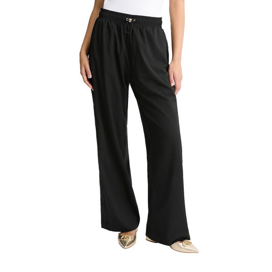 Pantaloni donna in misto bambù stretch Nero modella frontale