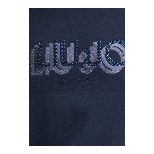 T-shirt Donna slim con logo strass blu dettaglio