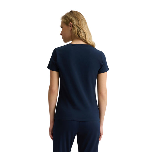 T-shirt Donna con strass a collana Blu modella retro