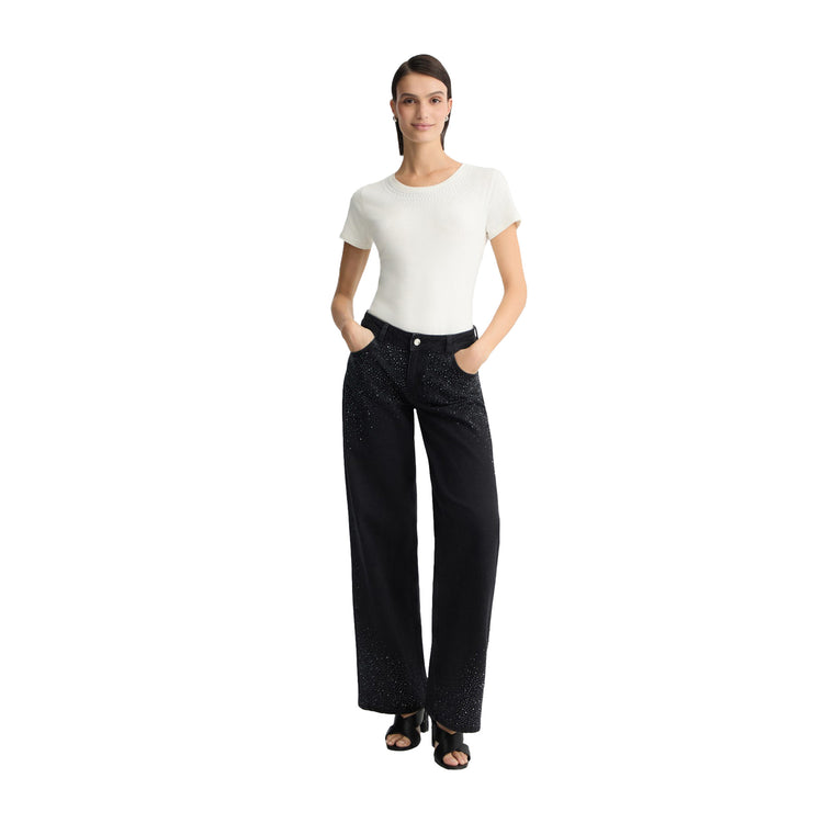 T-shirt Donna con strass applicati sul davanti Bianco modella intera frontale
