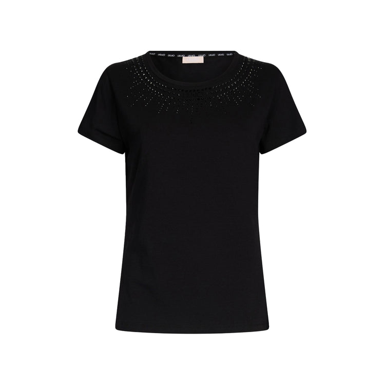 T-shirt Donna con strass applicati sul davanti Nero