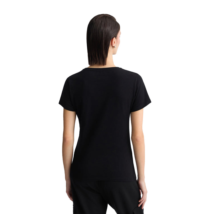 T-shirt Donna slim con logo strass Nero modella retro