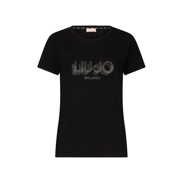 T-shirt Donna slim con logo strass Nero