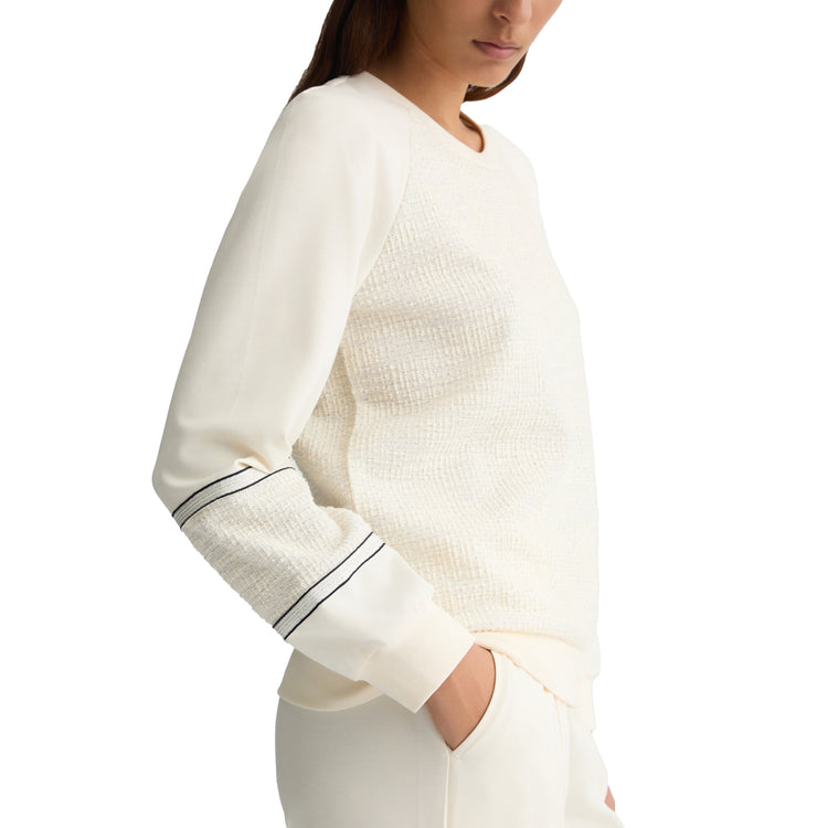 Felpa Donna in bouclé di misto cotone stretch modella laterale