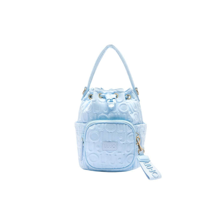 Borsa a secchiello medio in scuba azzurro