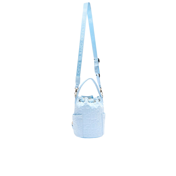 Borsa a secchiello medio in scuba azzurro retro con tracolla