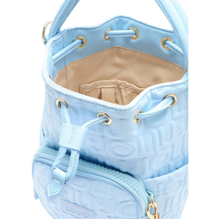 Borsa a secchiello medio in scuba azzurro interno