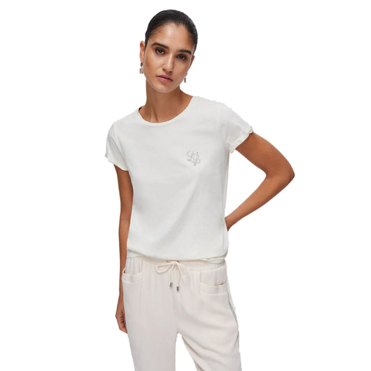 T-shirt Donna in bianco con logo LJ strass modella frontale