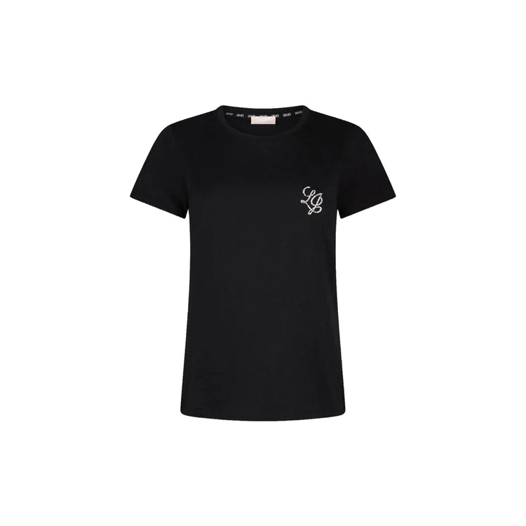 T-shirt Donna in nero con logo LJ strass