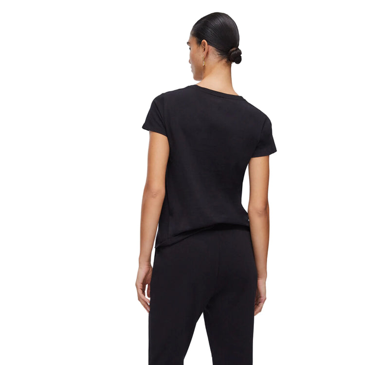 T-shirt Donna in nero con logo LJ strass modella retro