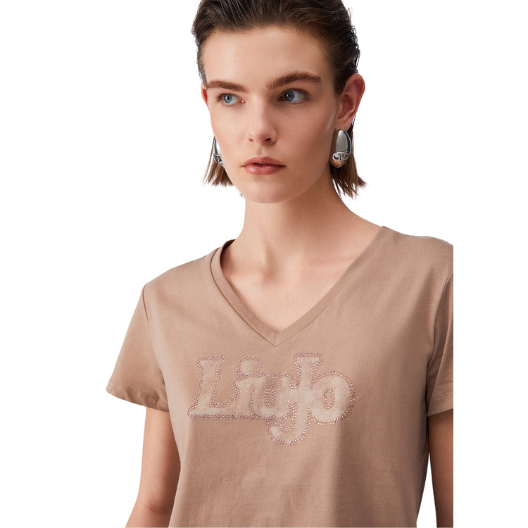 T-shirt da Donna con scollo a V Beige dettaglio