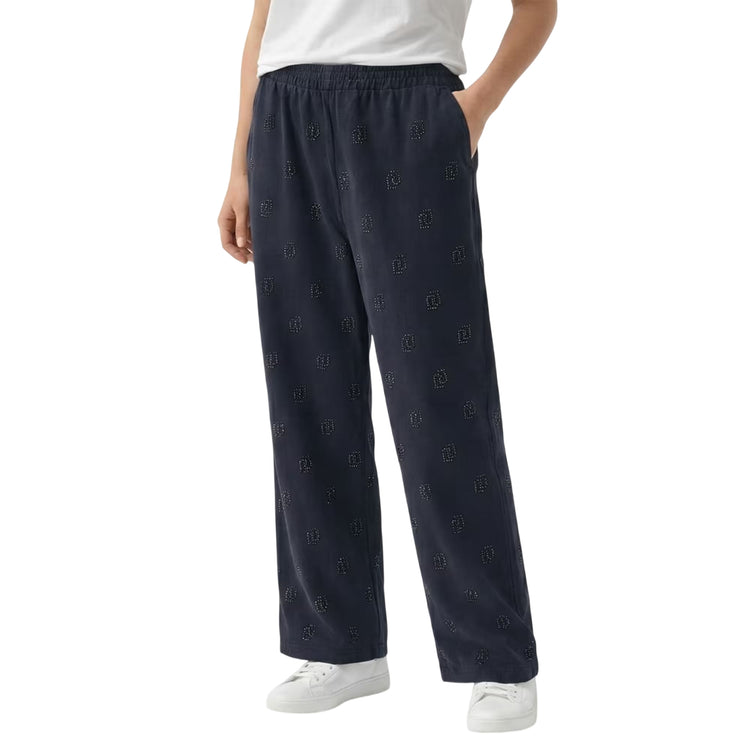 Pantalone Donna con loghi strass nero modella frontale