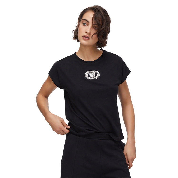 T-shirt da Donna nera con dettagli gioiello