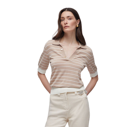 Maglia Donna rigata, con colletto a polo e maniche corte