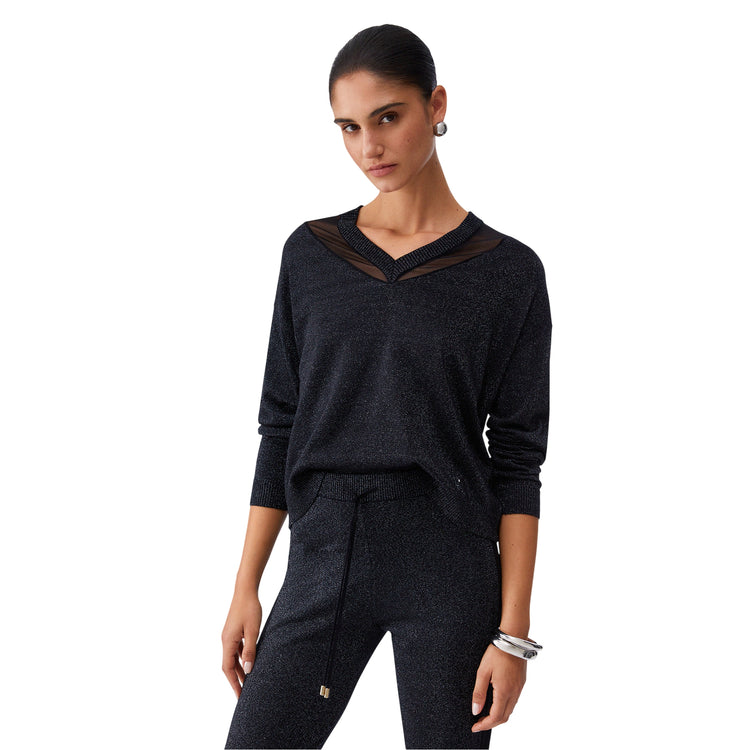 Maglia da Donna nera a maniche lunghe con scollo a V