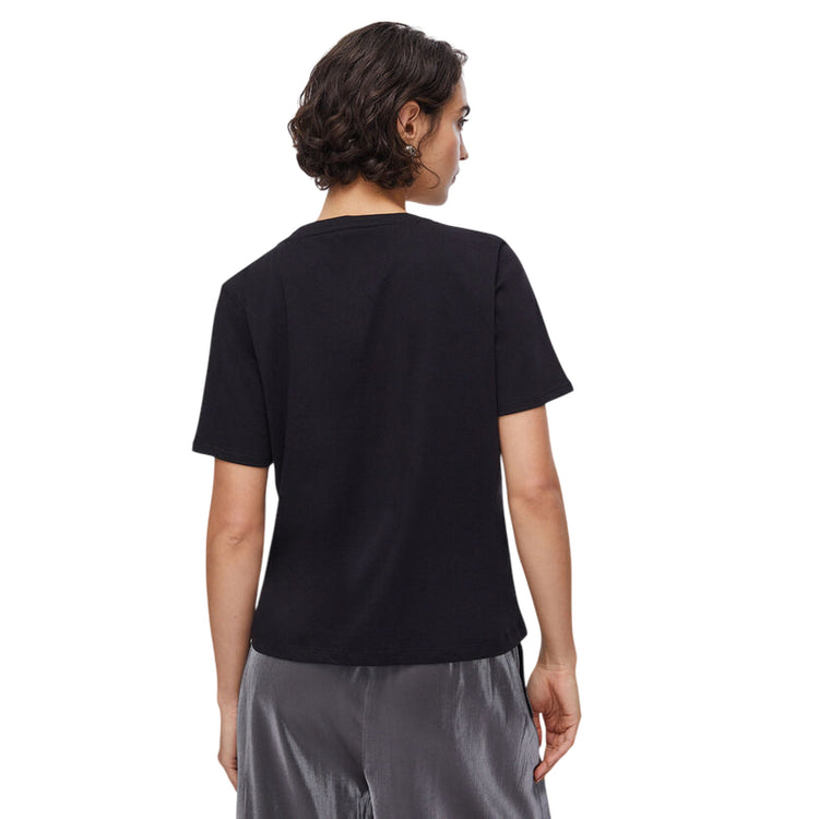 T-shirt Donna con applicazioni strass modella retro