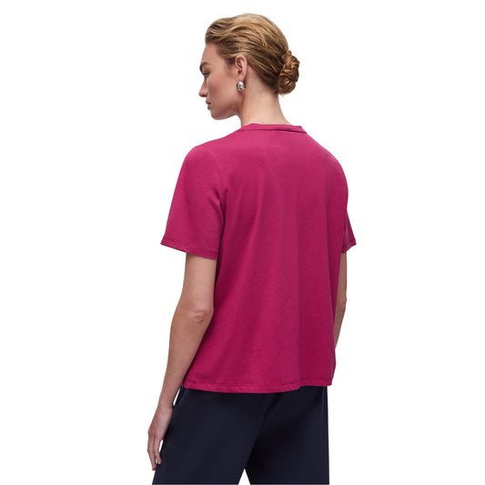 T-shirt Donna con applicazioni strass Fucsia modella retro
