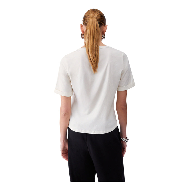 T-shirt Donna con scollo a V e strass modella retro