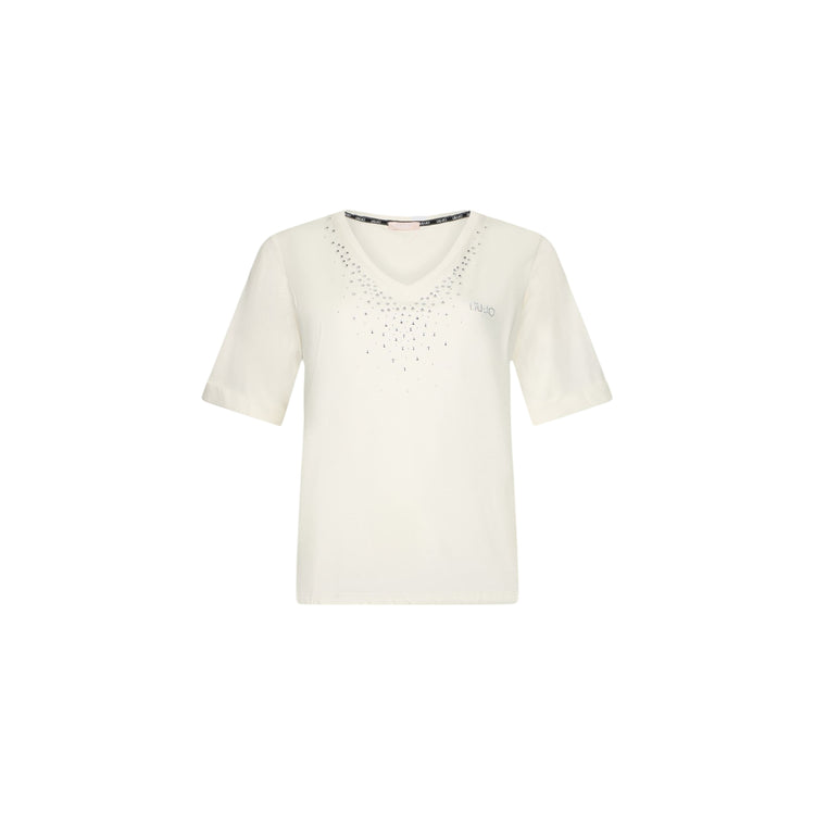 T-shirt Donna con scollo a V e strass