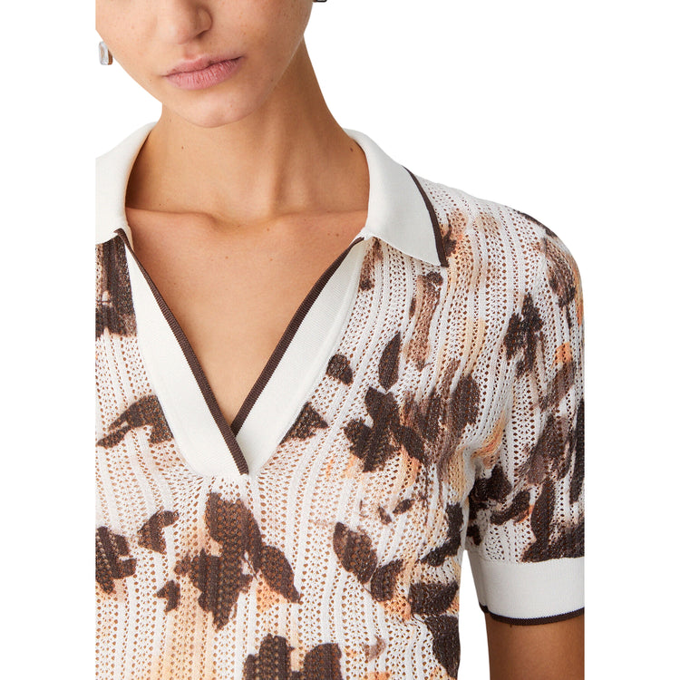 Polo in maglia punzonata marrone e crema