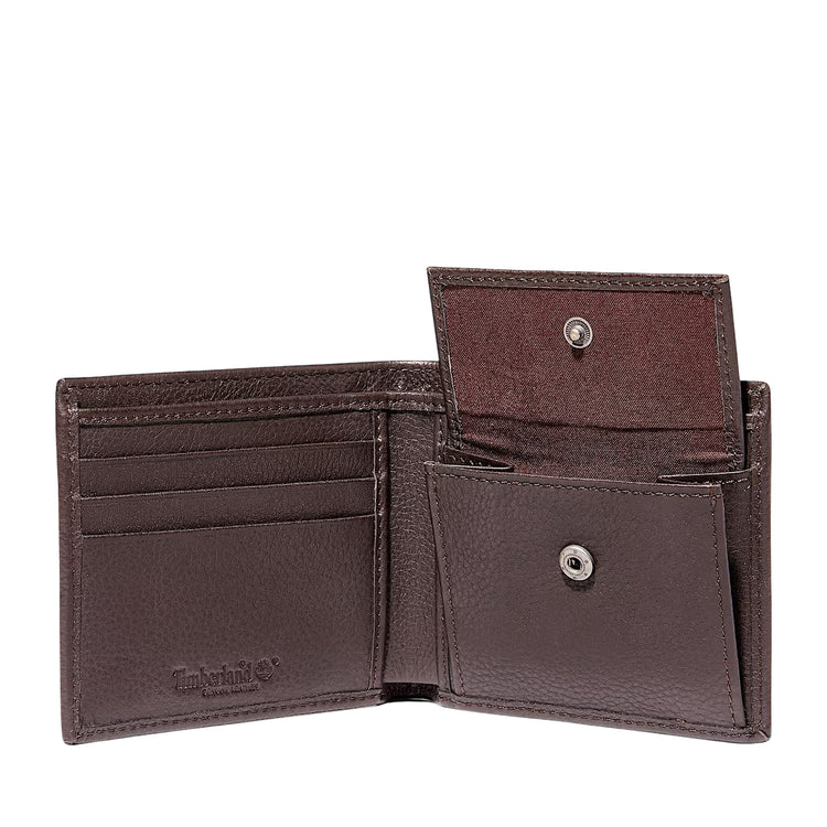 Portafoglio Bifold Kennebunk da Uomo in colore marrone interno con portamonete aperto