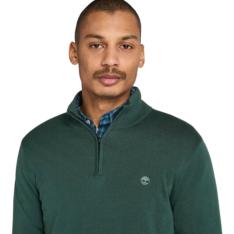 Maglione Uomo con zip 1/4 Williams River Verde modello frontale ravvicinato