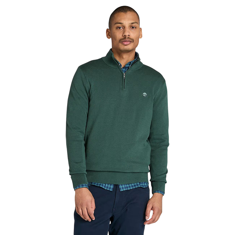 Maglione Uomo con zip 1/4 Williams River Verde modello frontale