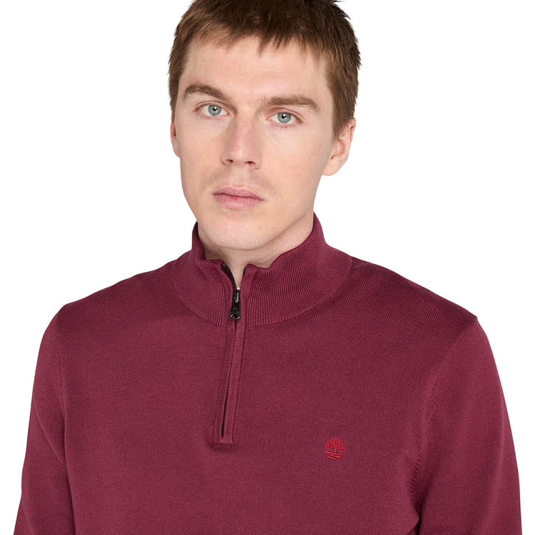 Maglione Uomo con zip 1/4 Williams River Bordeaux modello frontale ravvicinato