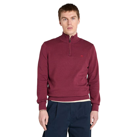 Maglione Uomo con zip 1/4 Williams River Bordeaux modello frontale