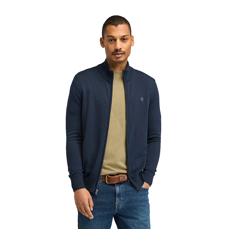 Maglione Uomo con zip Williams River blu scuro modello frontale