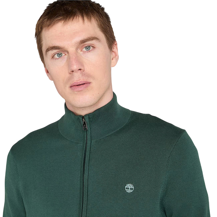 Maglione Uomo a zip intera Williams River Verde modello frontale ravvicinato