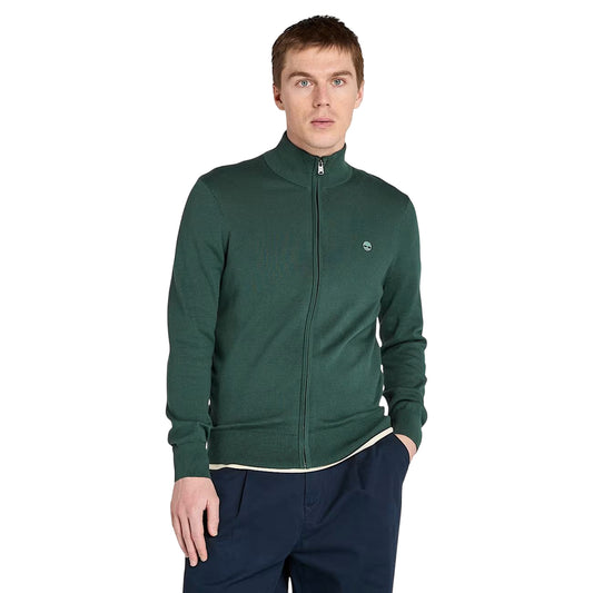 Maglione Uomo a zip intera Williams River Verde modello frontale