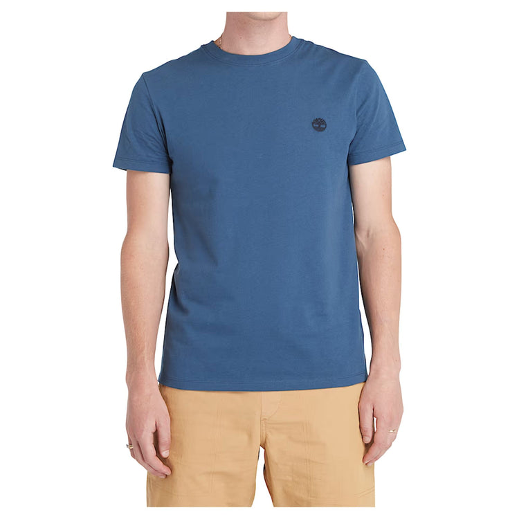 T-shirt Uomo, in cotone Blu, dal fit classico con micro logo ricamato
