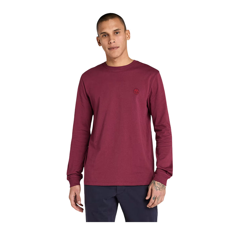 T-shirt a Maniche Lunghe Dunstan River da Uomo in bordeaux modello frontale